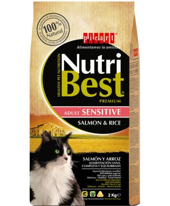 NutriBest Cat Adult Sensitive Somon și Orez, 2 kg